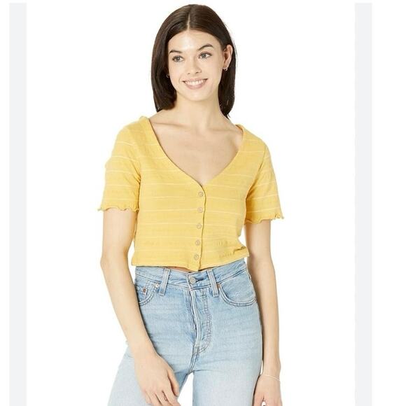NWT Roxy Uncomplicated Mind Button Front Stripe Tee Sz M Ochre Beachy Yarn - Picture 1 of 9
